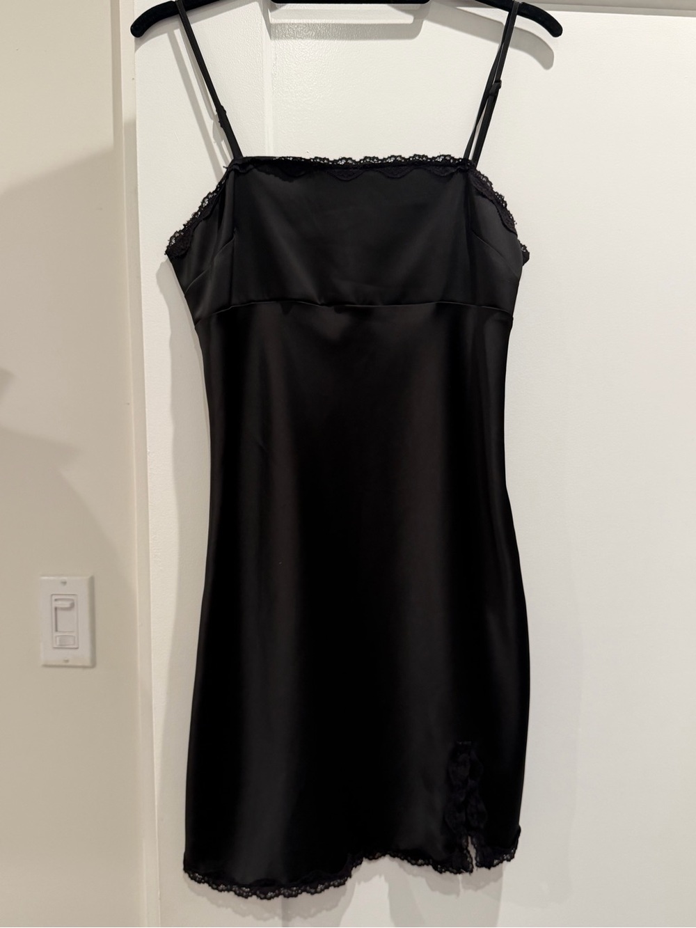Urban Outfitters Black Satin Slip Dress with Lace Trim